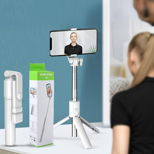 حامل ثلاثي القوائم لعصا سيلفي مع جهاز تحكم لاسلكي بتقنية البلوتوث، ضوء مزدوج للتعبئة الجمالية، قابل للتمدد 100 سم، حامل ثلاثي القوائم للهاتف الكل في واحد من الألومنيوم متوافق مع أنظمة iOS وAndroid الذكية